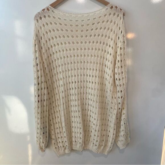 Knit cream long sleeve crotchet sweater with colorful floral sleeves large - Picture 5 of 5